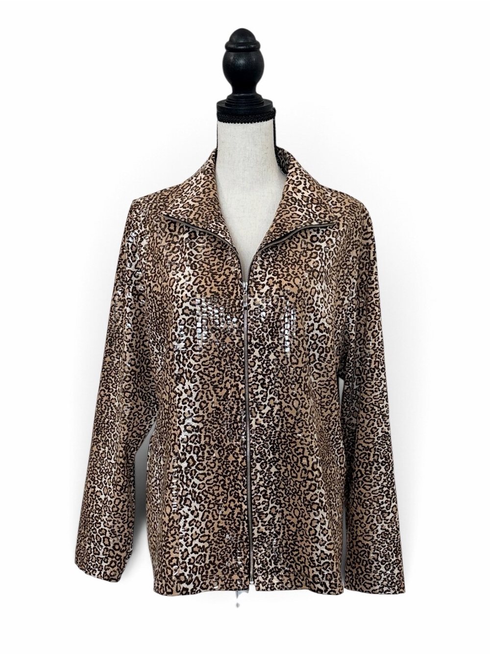 VTG Exclusively Misook Allover Sequin Jacket in Leopard Animal
